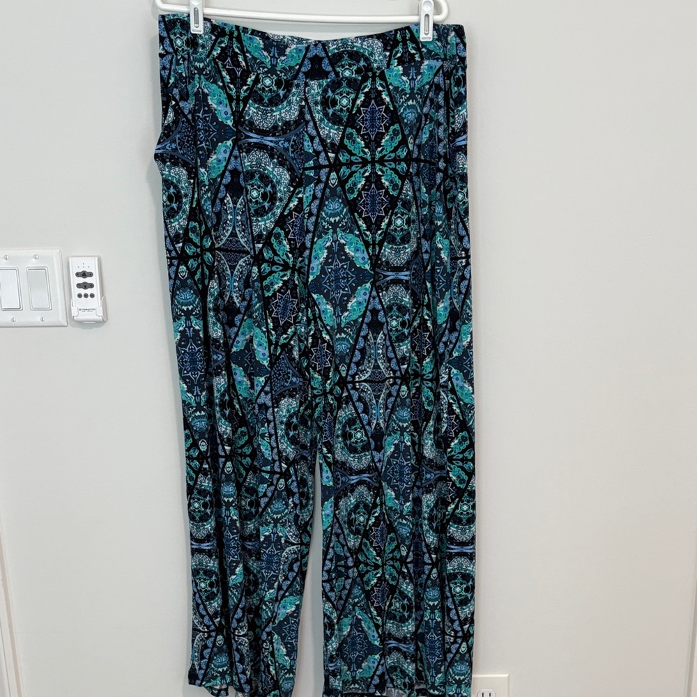 Cato Teal and Navy Patterned Wide Leg Pants